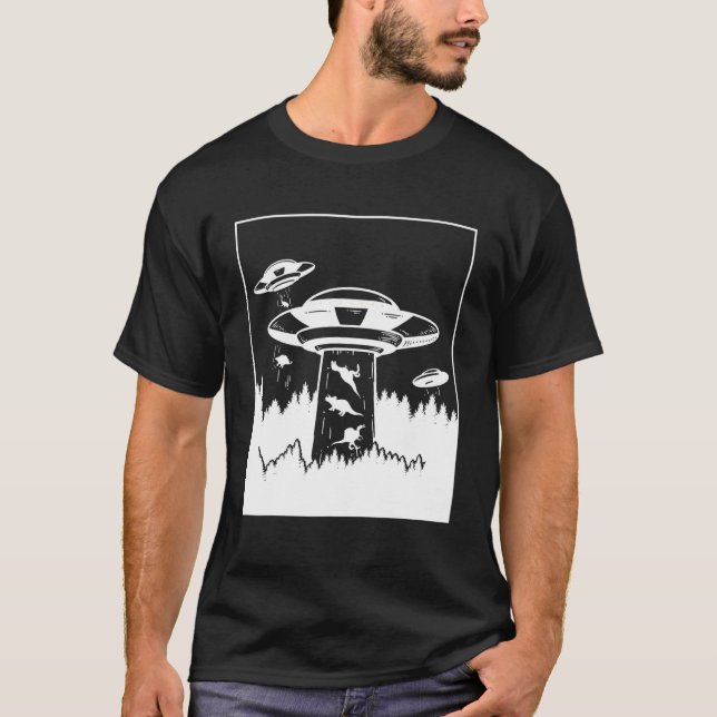 Dinosaur Abduction Alien Sci-Fi Ufo Extraterrestri T-Shirt (Front)