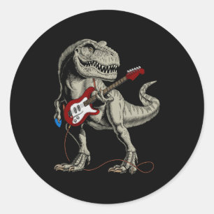 Dinosaur Acoustic Electric B Guitar Player Classic Round Sticker