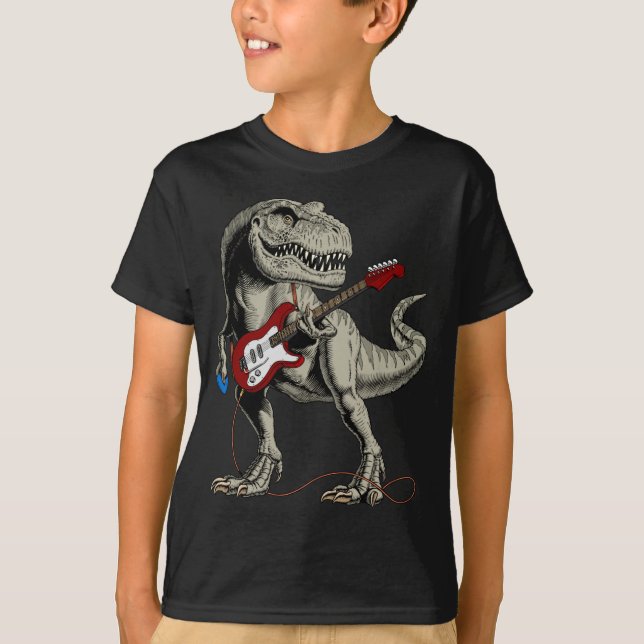 Dinosaur Acoustic Electric B Guitar Player  T-Shirt (Front)