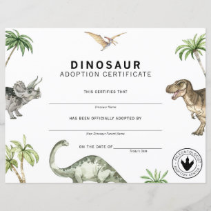 Dinosaur Adoption Certificate