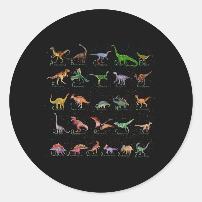 Dinosaur Alphabet Classic Round Sticker (Front)