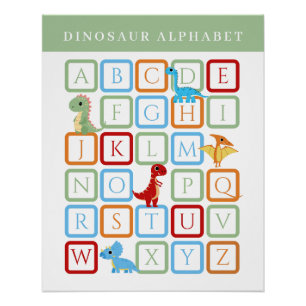 Dinosaur Alphabet Educational - Green and White Poster