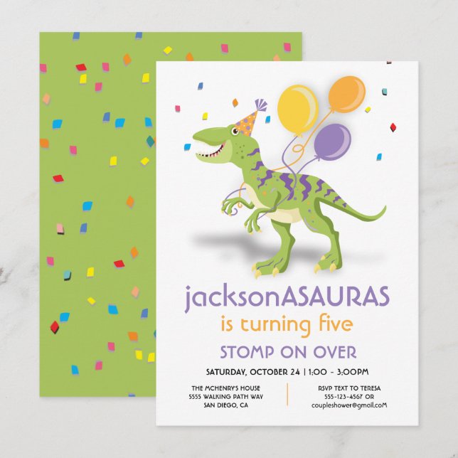 Dinosaur Amusant Invitation de fête d'anniversaire (Devant / Derrière)