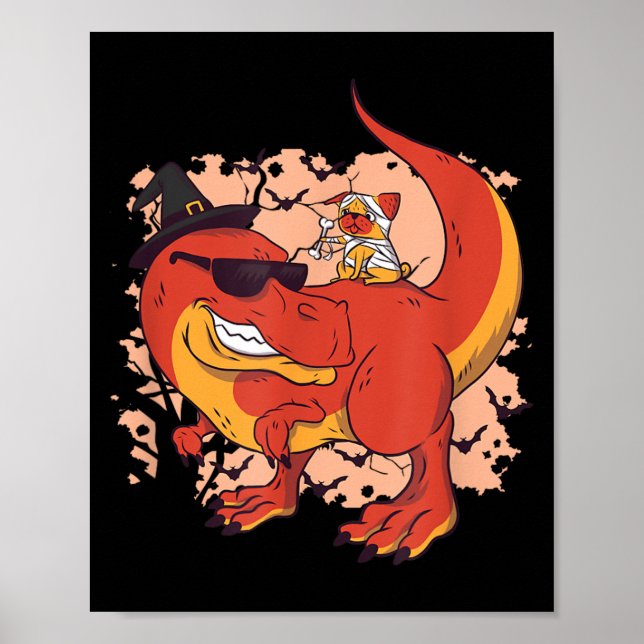 Dinosaur And Dog - Funny Halloween Poster (Front)