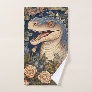 Dinosaur and flowers art nouveau style hand towel