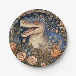 Dinosaur and flowers art nouveau style paper plate