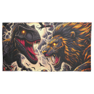 Dinosaur and Lion Fight Pillowcase