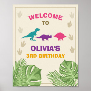Dinosaur Anniversaire Affiche de bienvenue Fille F