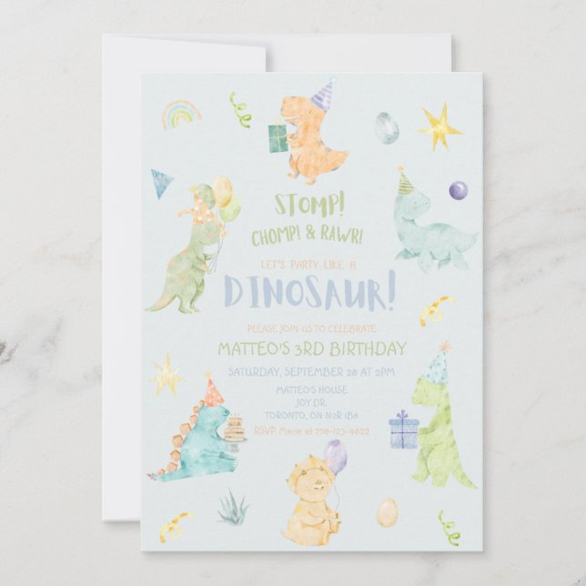 Dinosaur Anniversaire Fête Invitation (Devant)