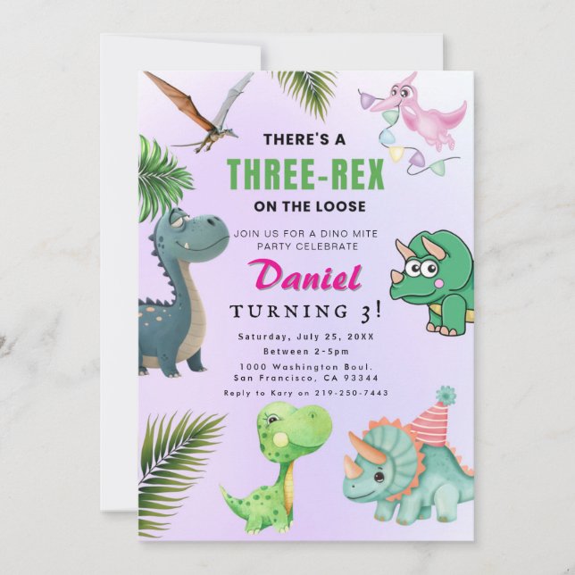 Dinosaur Anniversaire Fête Invitation (Devant)