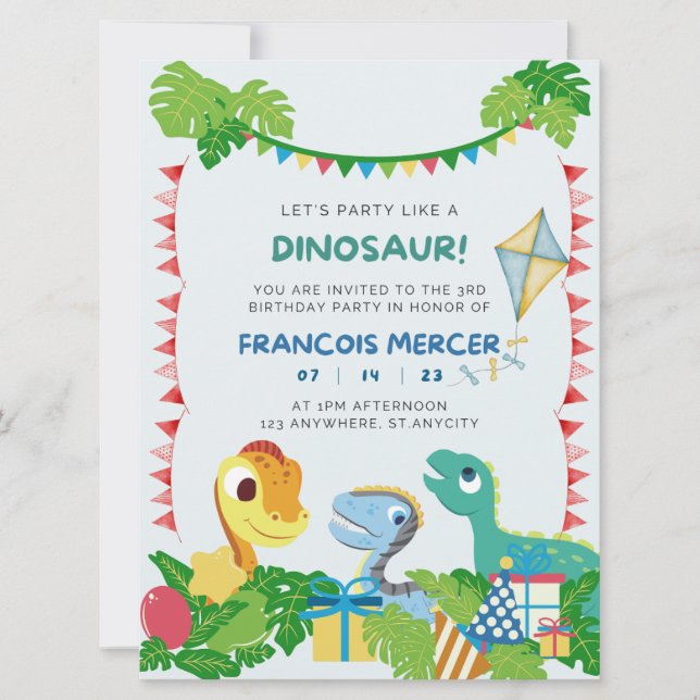 Dinosaur Anniversaire Fête Invitation (Devant)
