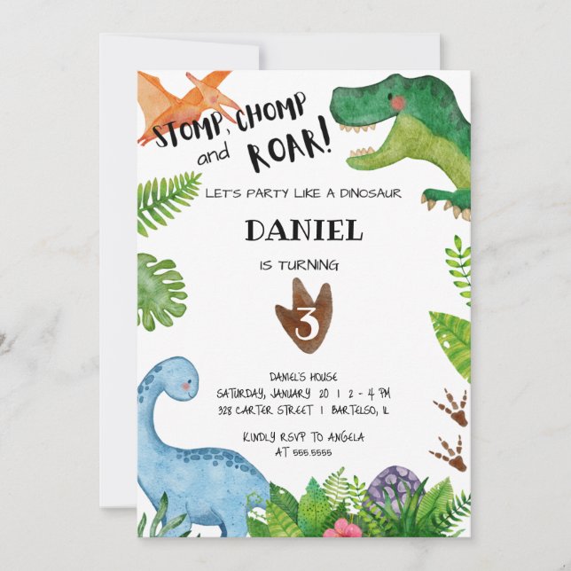 Dinosaur Anniversaire Fête Invitation Dino Party (Devant)