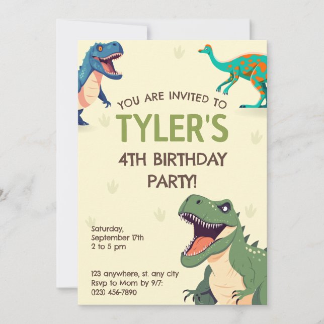 Dinosaur Anniversaire Fête Invitation Verticale (Devant)