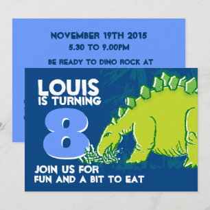 Dinosaur anniversaire garçon 8e invitation bleu ve