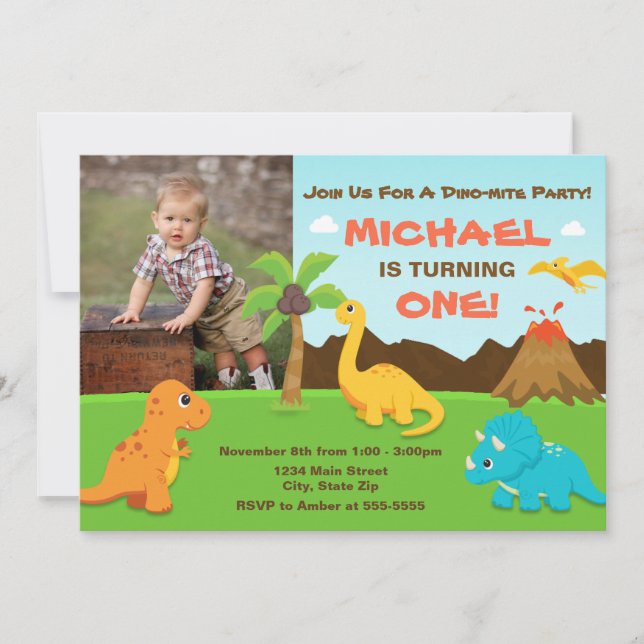Dinosaur Anniversaire Invitation 1er Anniversaire (Devant)
