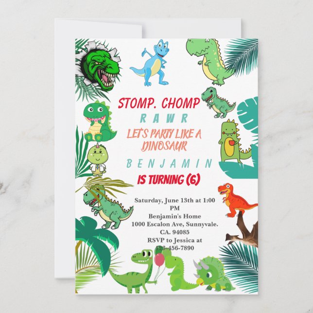 Dinosaur Anniversaire Invitation Cute Dino  (Devant)
