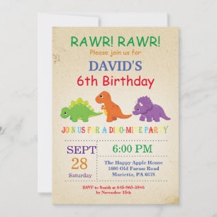 Dinosaur Anniversaire Invitation Dino Party