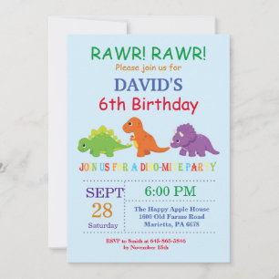 Dinosaur Anniversaire Invitation Dino Party