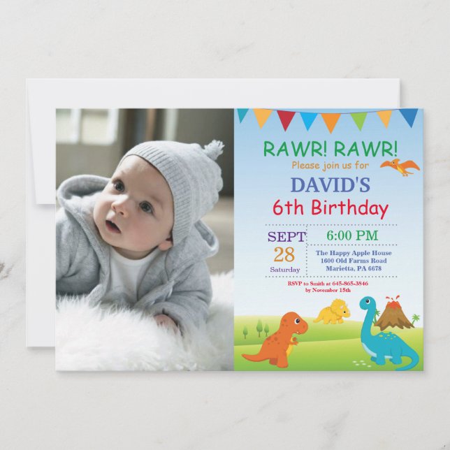 Dinosaur Anniversaire Invitation Dino Party (Devant)