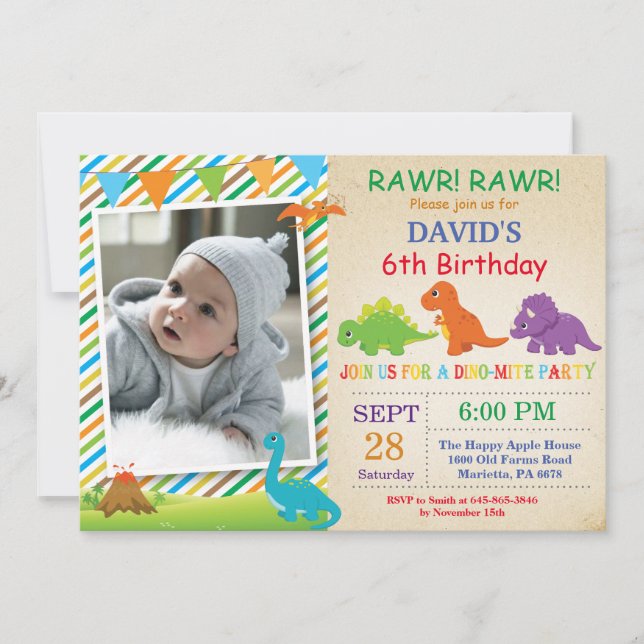 Dinosaur Anniversaire Invitation Dino Party (Devant)
