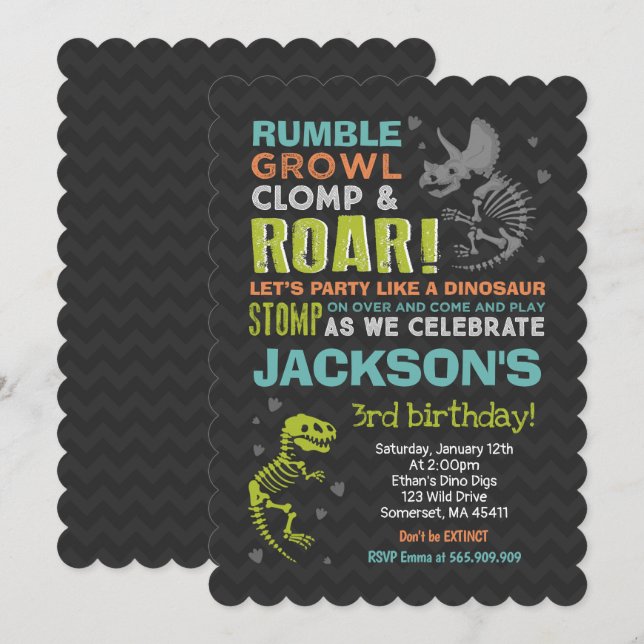 Dinosaur Anniversaire Invitation Dinosaur Fossil P (Devant / Derrière)