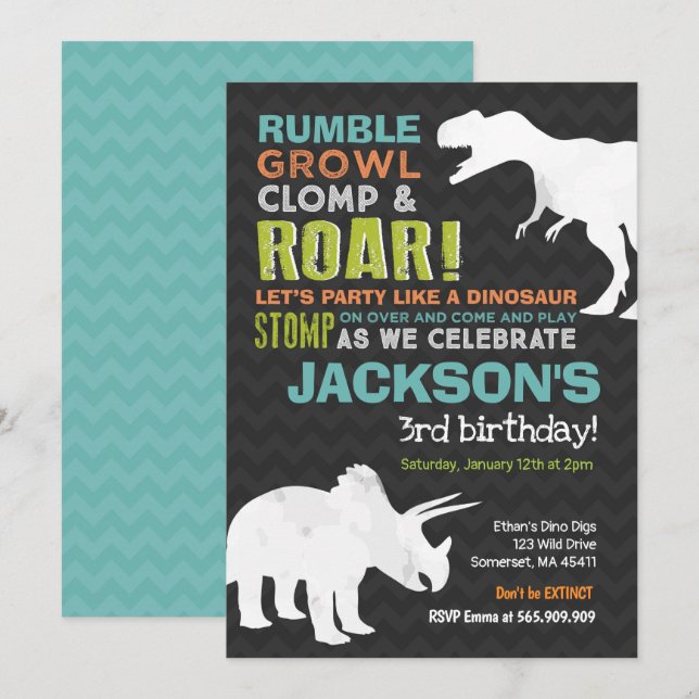 Dinosaur Anniversaire Invitation Dinosaur Fossil P (Devant / Derrière)