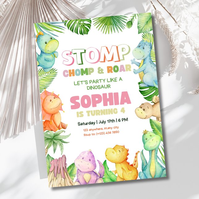 Dinosaur Anniversaire Invitation Filles Dino Anniv (Créateur téléchargé)