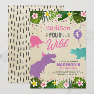 Dinosaur Anniversaire Invitation Four Ever Wild Di