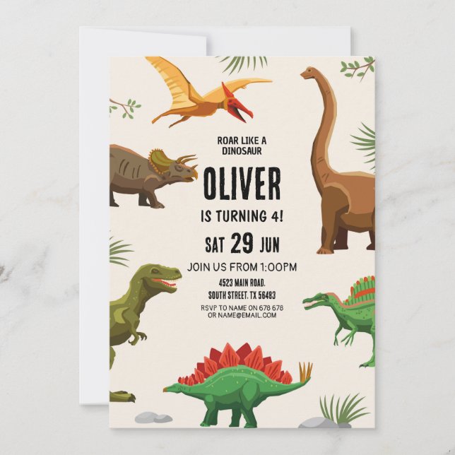 Dinosaur Anniversaire Invitation Party Garçons Din (Devant)