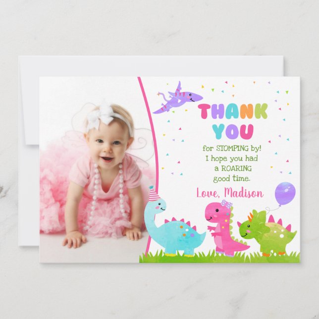 Dinosaur Anniversaire Remerciements Cartes de fill (Devant)