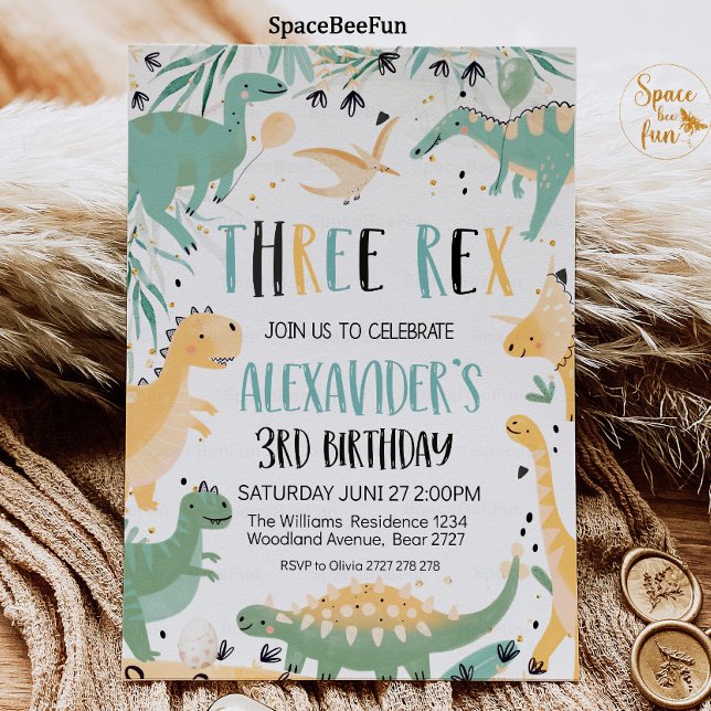 Dinosaur Anniversaire Trois Rex Invitation Boy Din (Dinosaur Birthday Three Rex Invitation Boy, Dinosaur Party invitation, Dino 3rd, Three rex birthday )