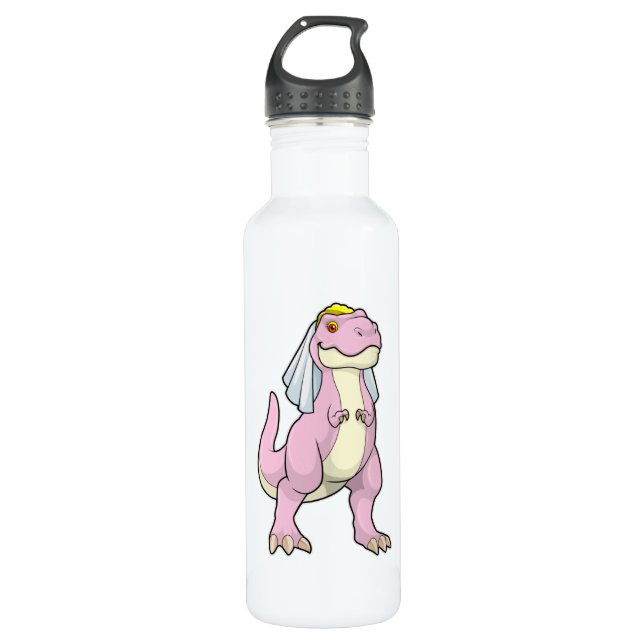 Dinosaur as Bride at Wedding with Veil 710 Ml Water Bottle (Front)
