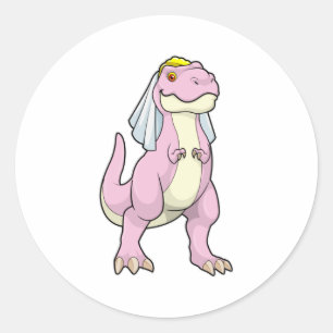 Dinosaur as Bride at Wedding with Veil Classic Round Sticker