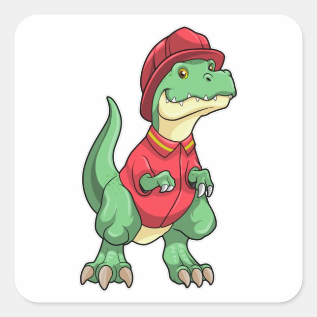 Dinosaur as Firefighter with Fire helmet Square Sticker (Front)