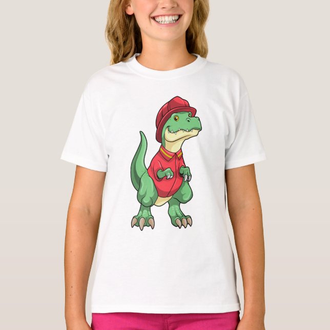 Dinosaur as Firefighter with Fire helmet T-Shirt (Front)