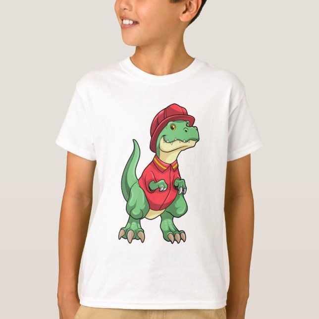 Dinosaur as Firefighter with Fire helmet T-Shirt (Front)