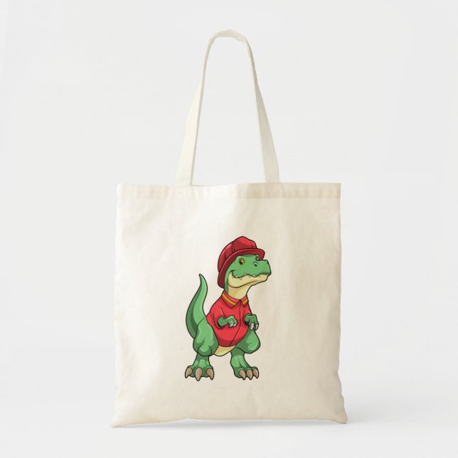 Dinosaur as Firefighter with Fire helmet Tote Bag (Front)