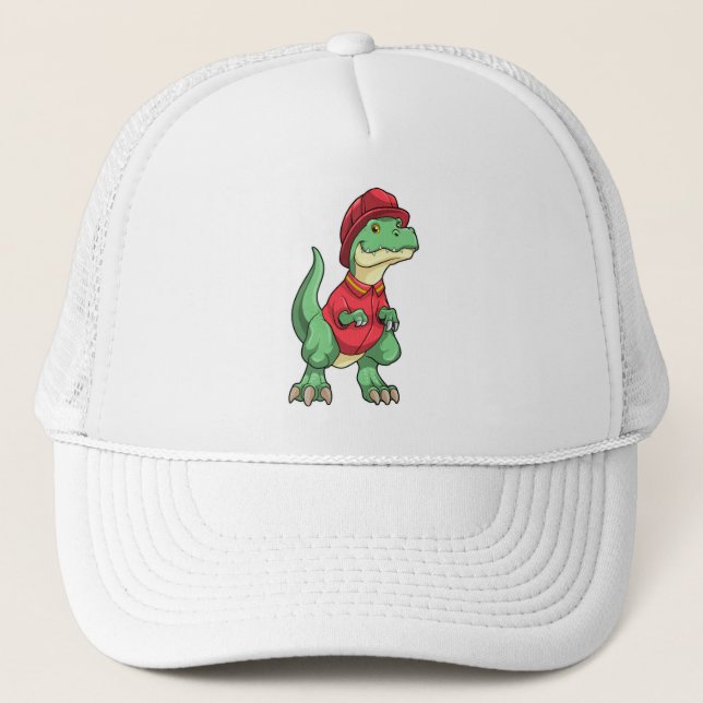 Dinosaur as Firefighter with Fire helmet Trucker Hat (Front)