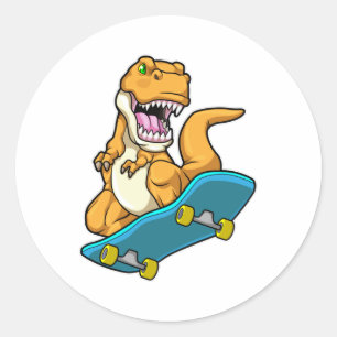 Dinosaur as Skater with Skateboard Classic Round Sticker