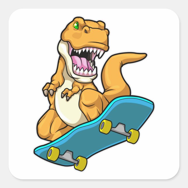 Dinosaur as Skater with Skateboard Square Sticker (Front)
