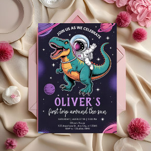 Dinosaur Astronaut 1st Birthday Invitation