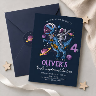 Dinosaur Astronaut 4th Birthday Invitation