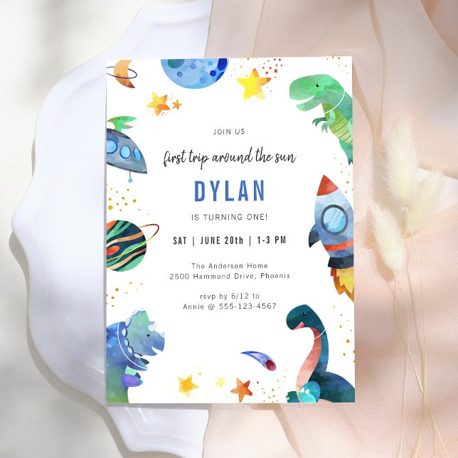 Dinosaur Astronaut Outer Space Birthday Invitation (Creator Uploaded)