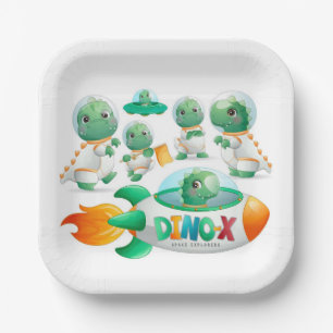Dinosaur Astronaut Rocketship Boy Birthday Party Paper Plate