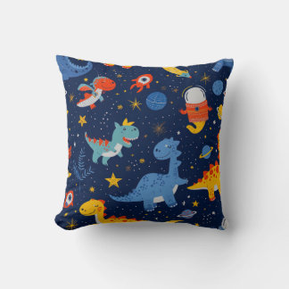Dinosaur Astronauts In Space Kids Boy Throw Pillow