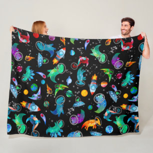 Dinosaur Astronauts Watercolor Space Kids Dino Fleece Blanket