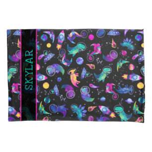Dinosaur Astronauts Watercolor Space Personalized Pillowcase