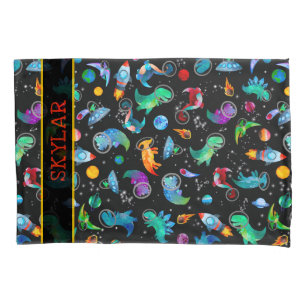 Dinosaur Astronauts Watercolor Space Personalized Pillowcase