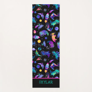 Dinosaur Astronauts Watercolor Space Personalized Yoga Mat