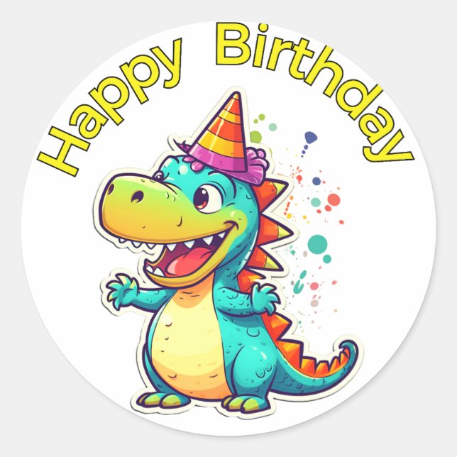 Dinosaur at a Party  Classic Round Sticker (Front)